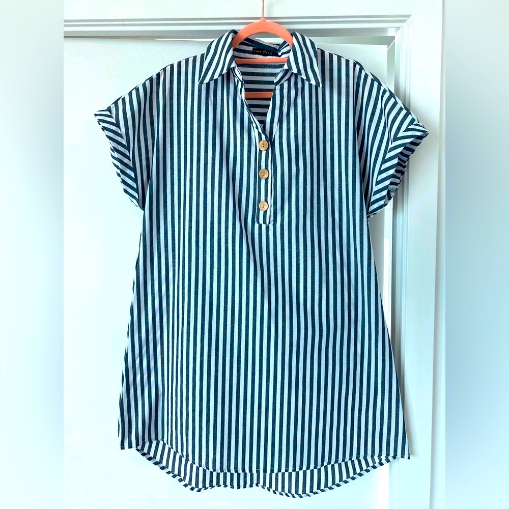 Emery Rose l Striped Grey and White Shirt Dress